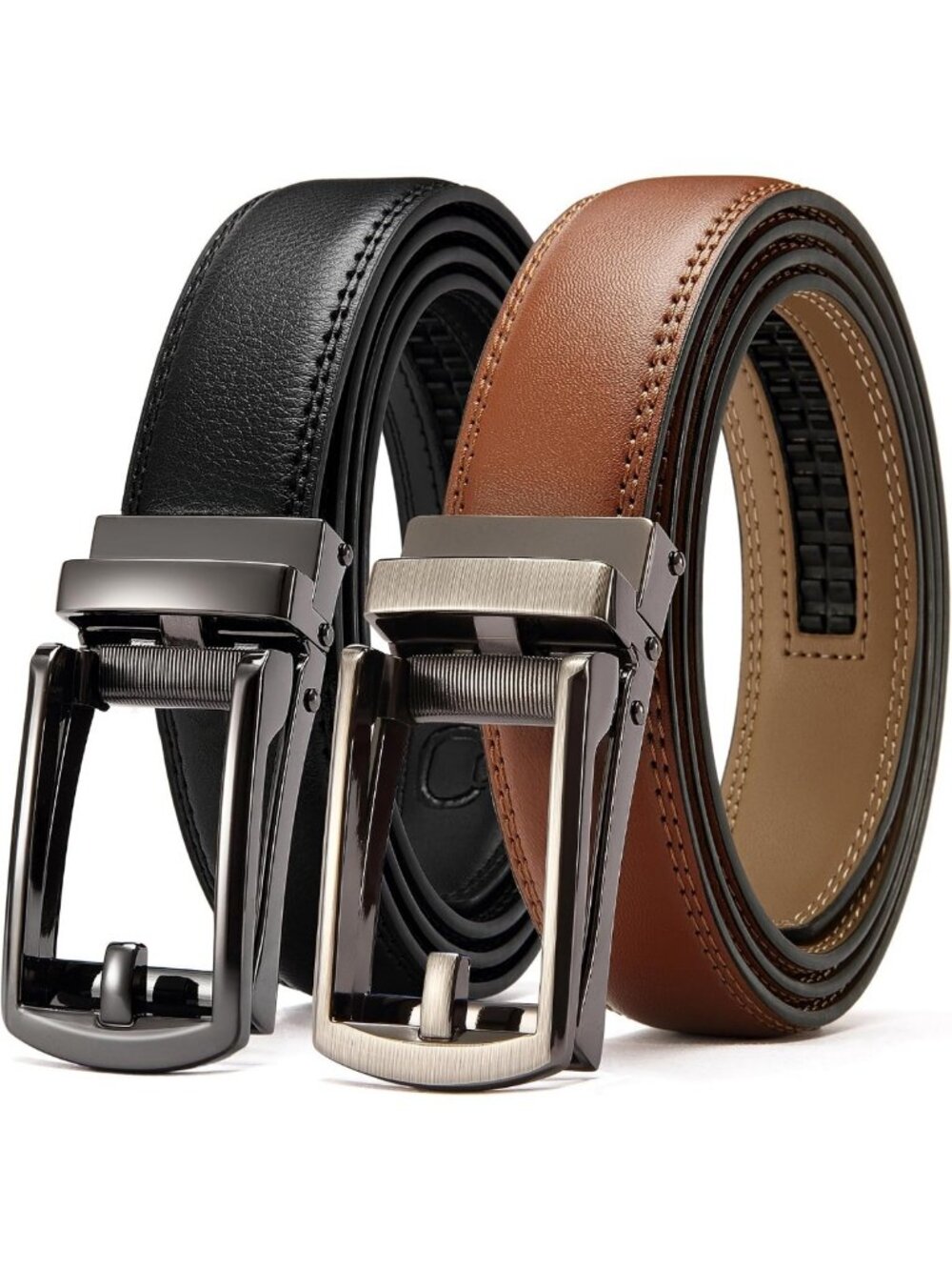 Stylish Men's Leather Ratchet Dress Belts - 2 Pack, Adjustable Comfort Fit